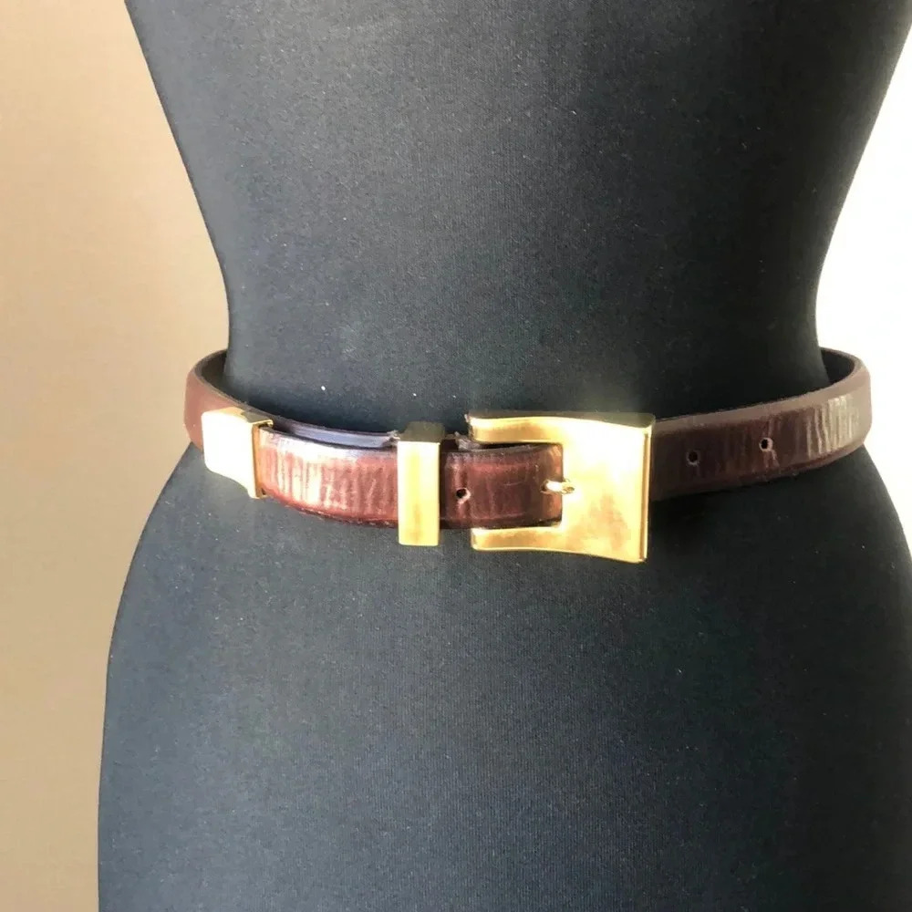 Kenneth Cole Brown Belt with Gold Square Buckle